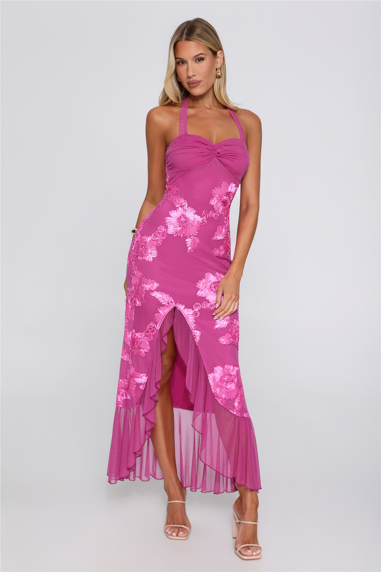 Seat Saved Mesh Maxi Dress Magenta