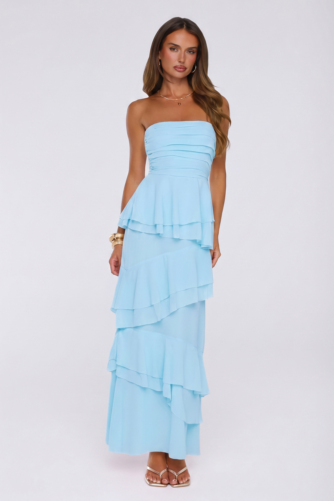 Dressed To Be Seen Strapless Maxi Dress Aqua
