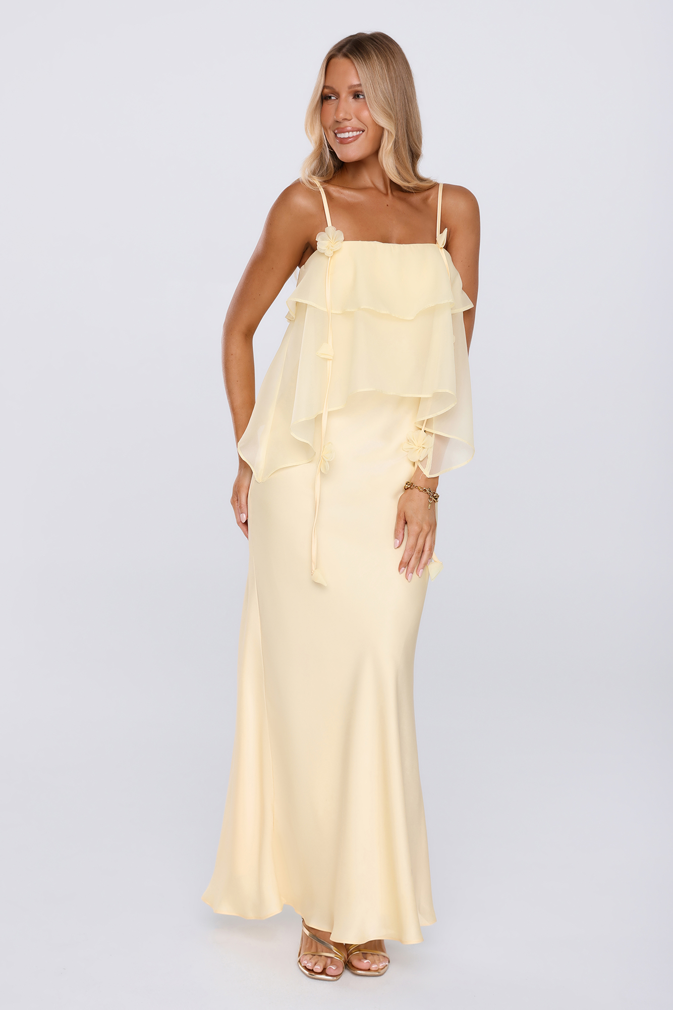 Private Plans Satin Maxi Dress Yellow
