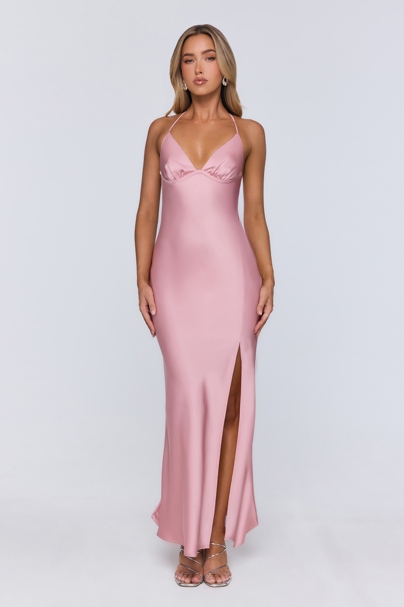 Stay Polished Satin Maxi Dress Pink