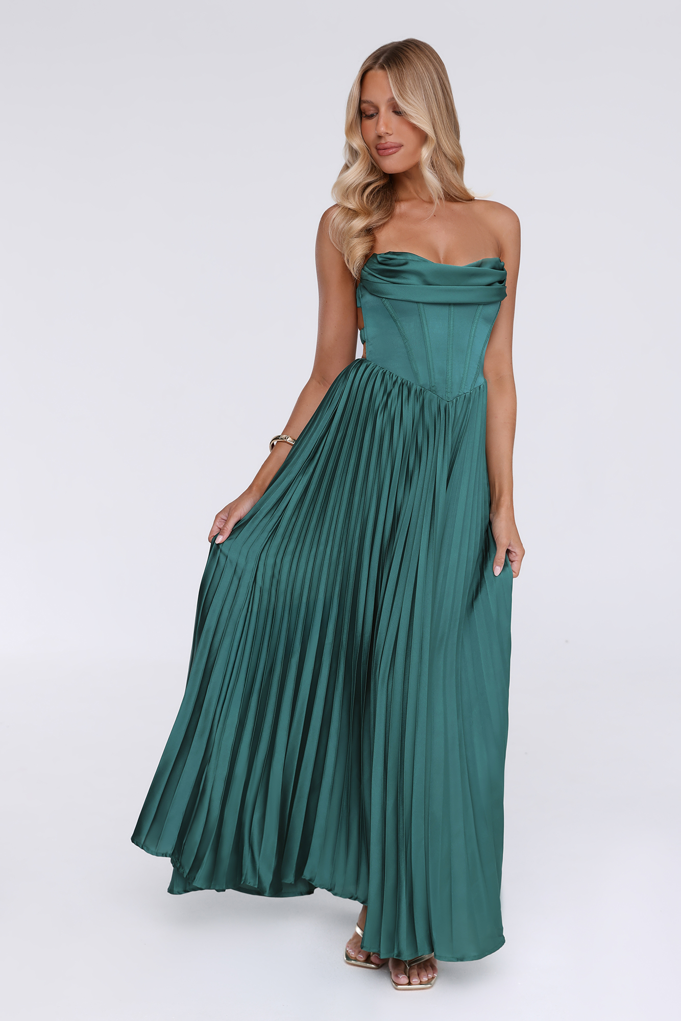 Starlit Kiss Satin Maxi Dress Green