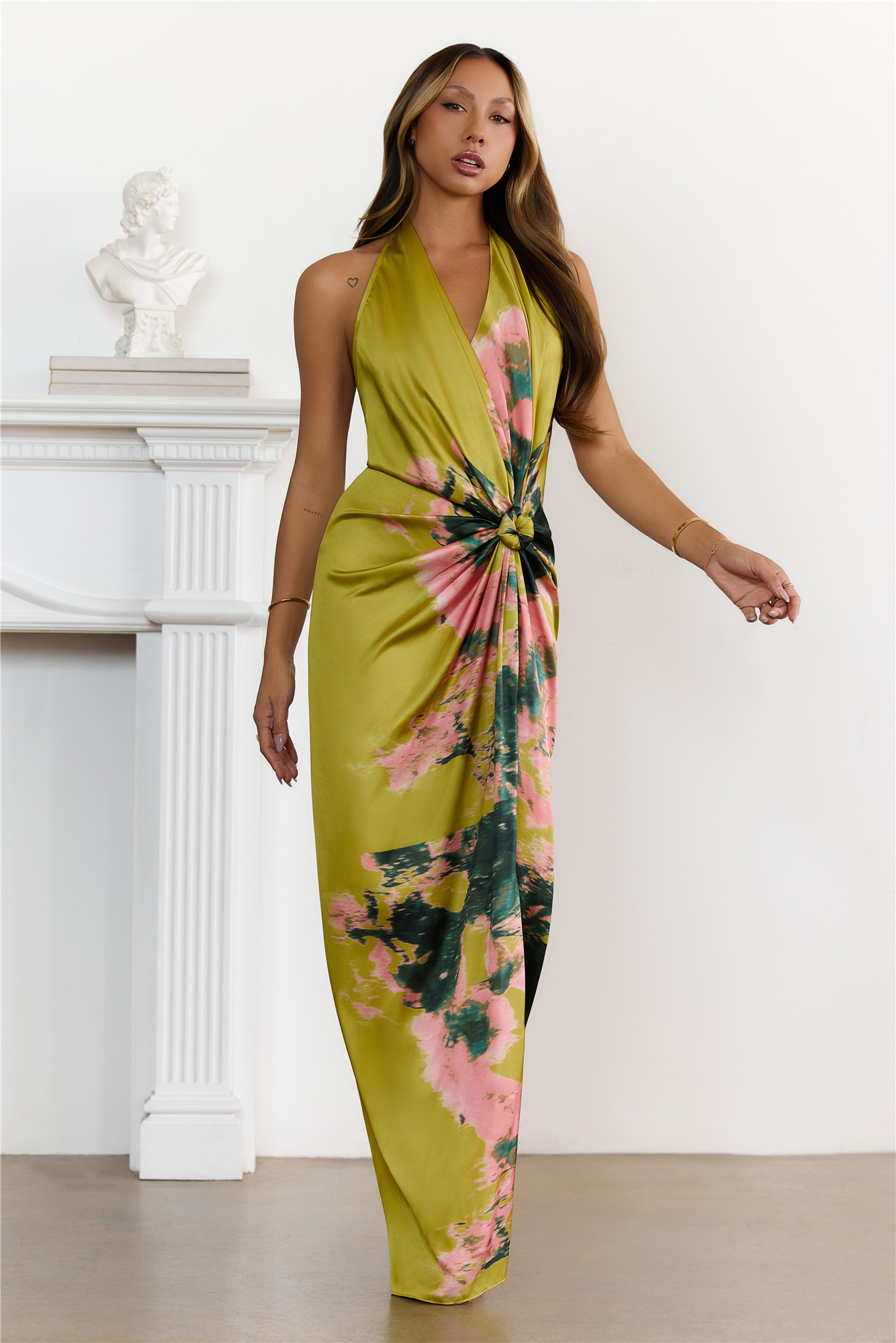 Styled Right Satin Halter Maxi Dress Floral