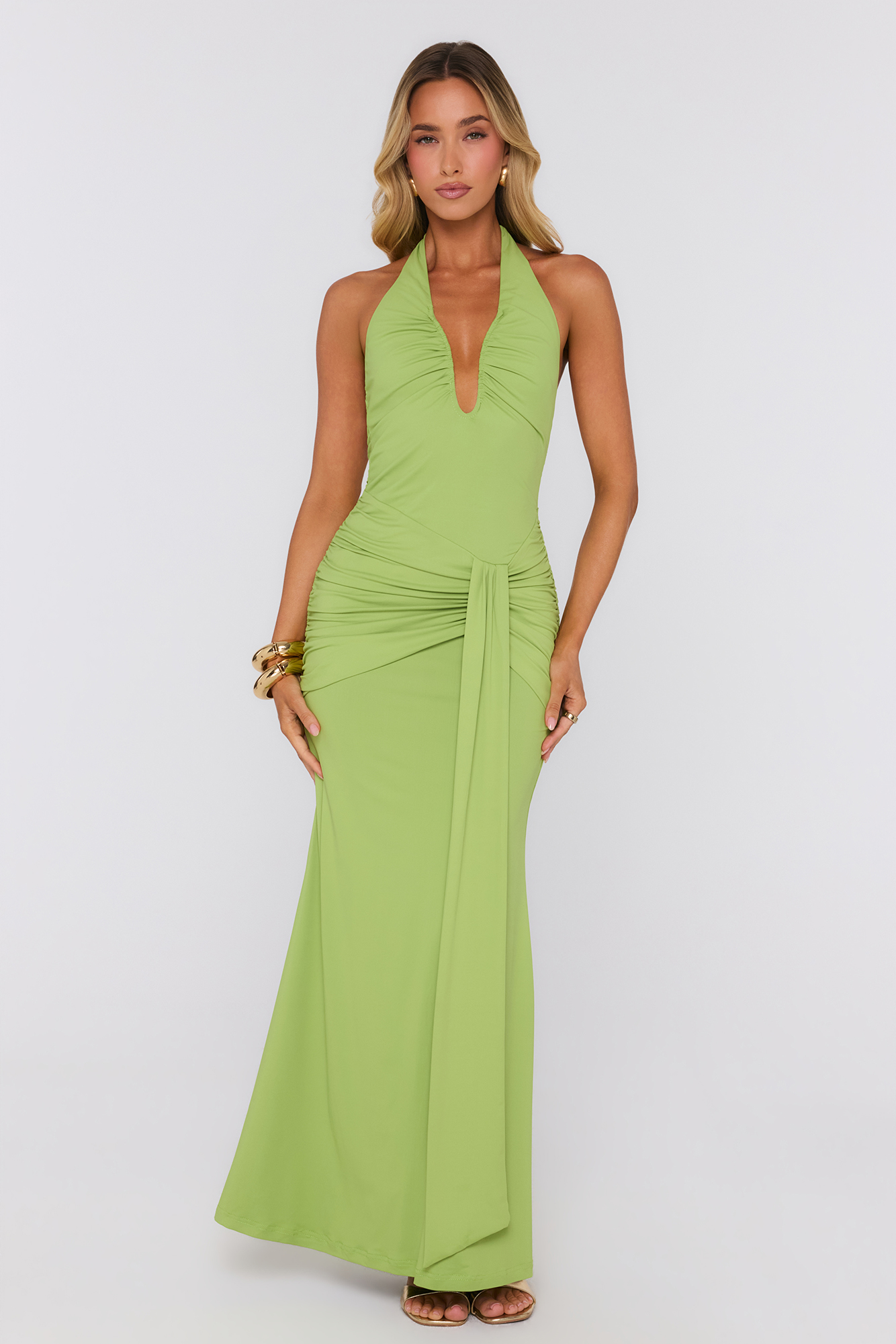 Hibiscus Hideaway Halter Maxi Dress Olive