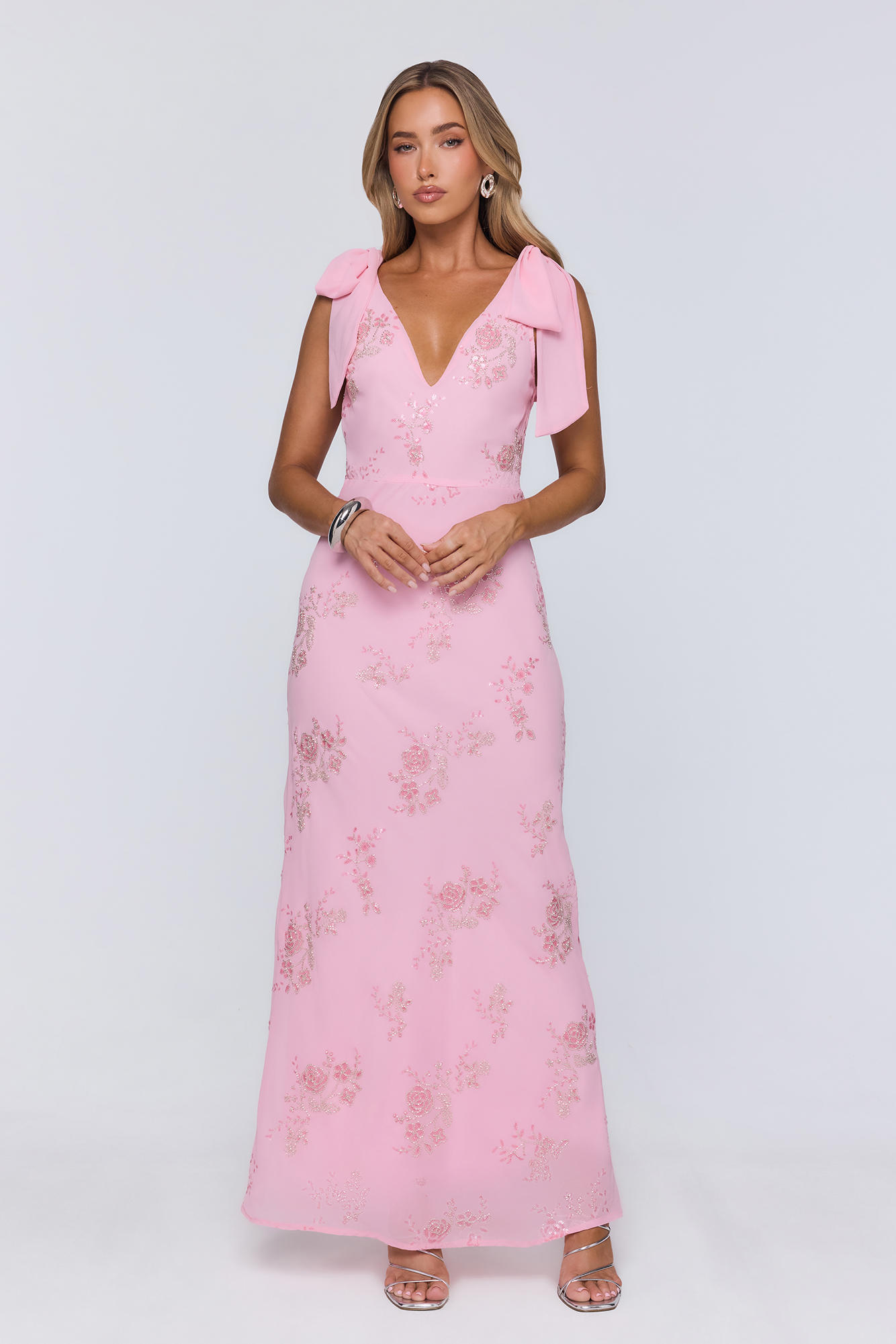 Soft Icon Energy Embellished Maxi Dress Pink