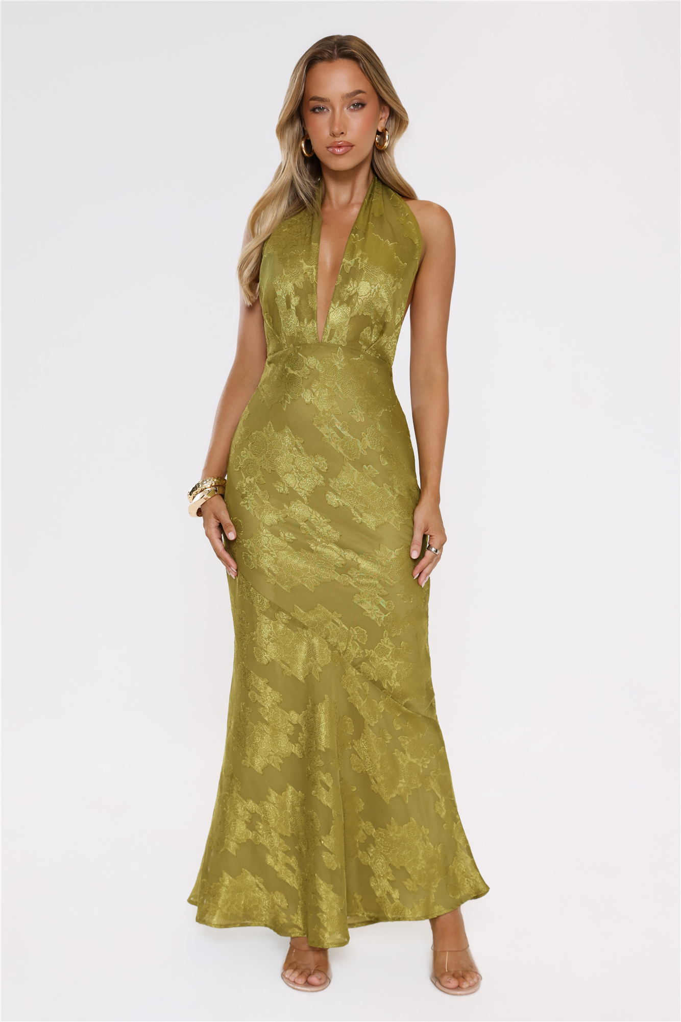 Moodboard Energy Halter Maxi Dress Olive