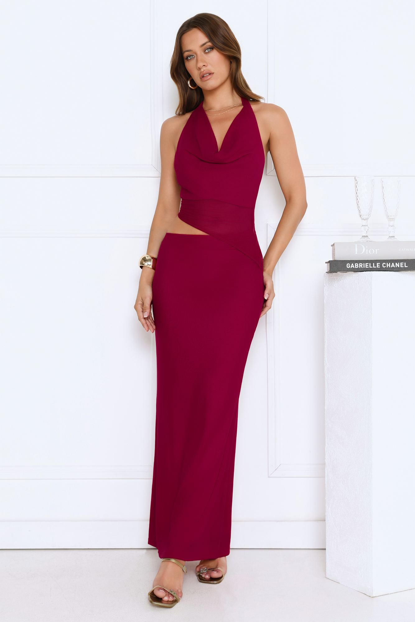 Bloomlit Nights Halter Maxi Dress Red
