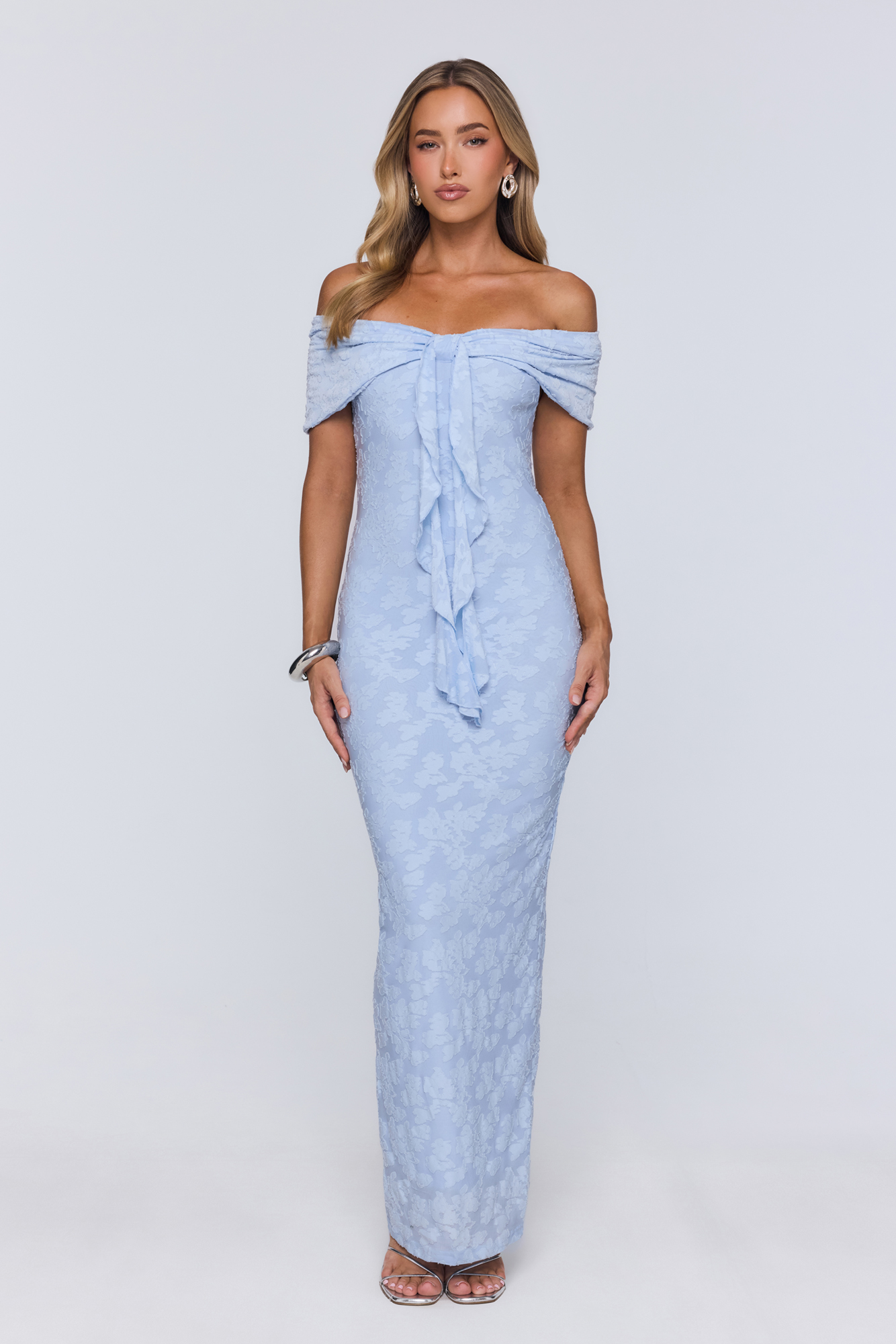 Sunshine Pop Off Shoulder Maxi Dress Blue