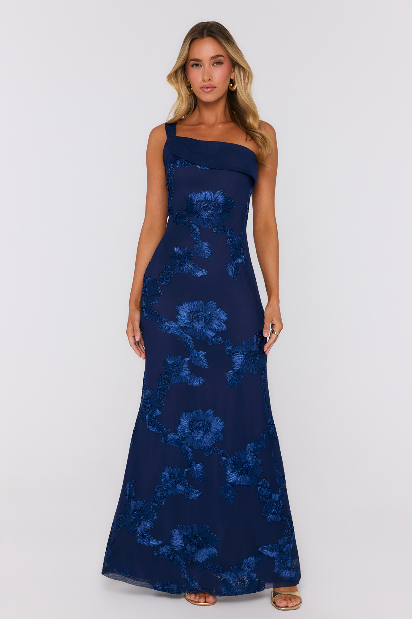 It Girl Energy One Shoulder Maxi Dress Navy