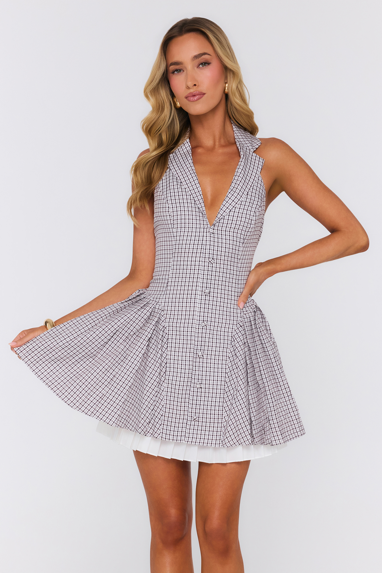 Workday Aura Halter Mini Dress Brown