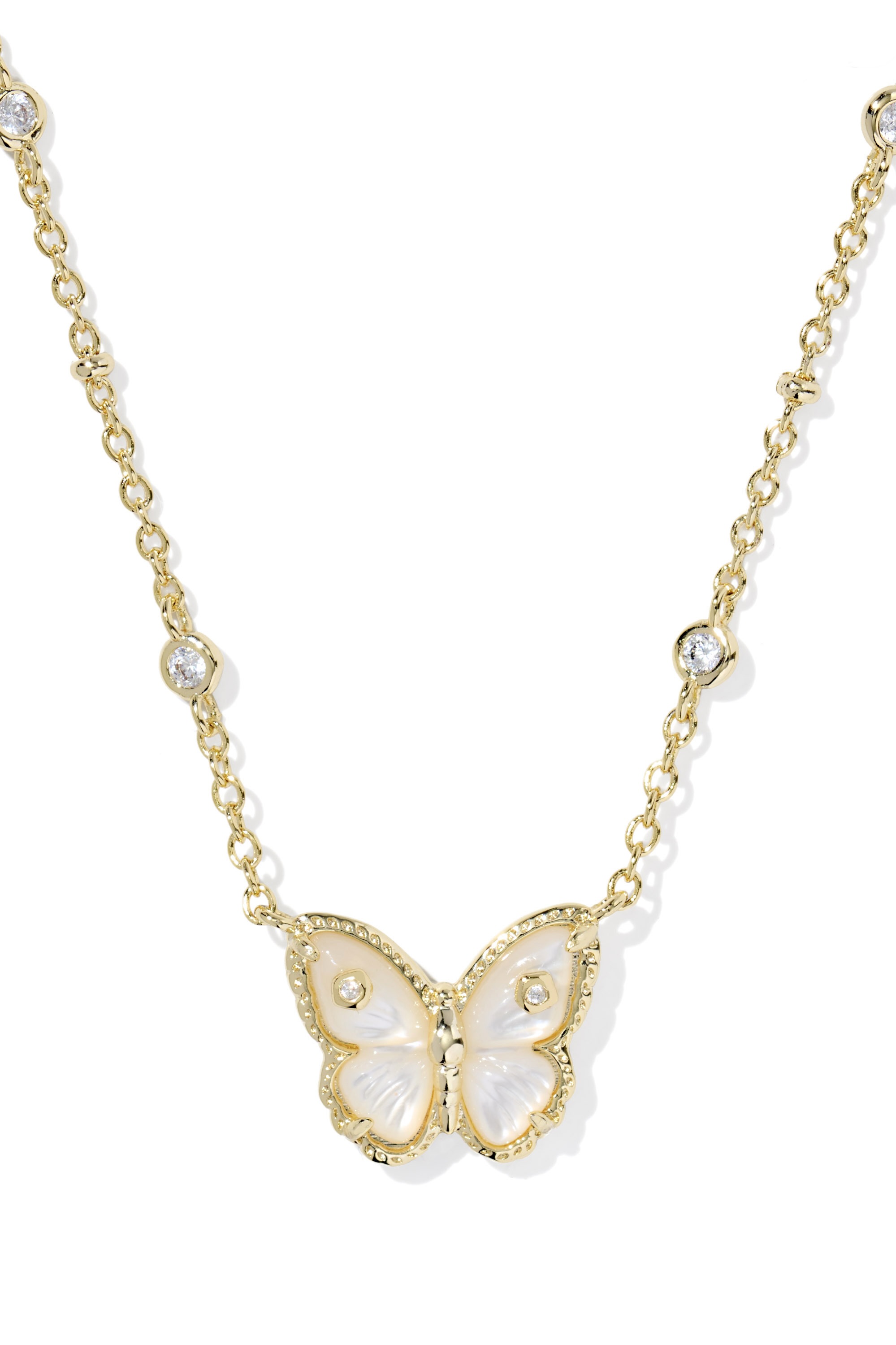 Hello Molly Cailey Butterfly Gold Short Pendant Necklace Ivory Mother Of Pearl
