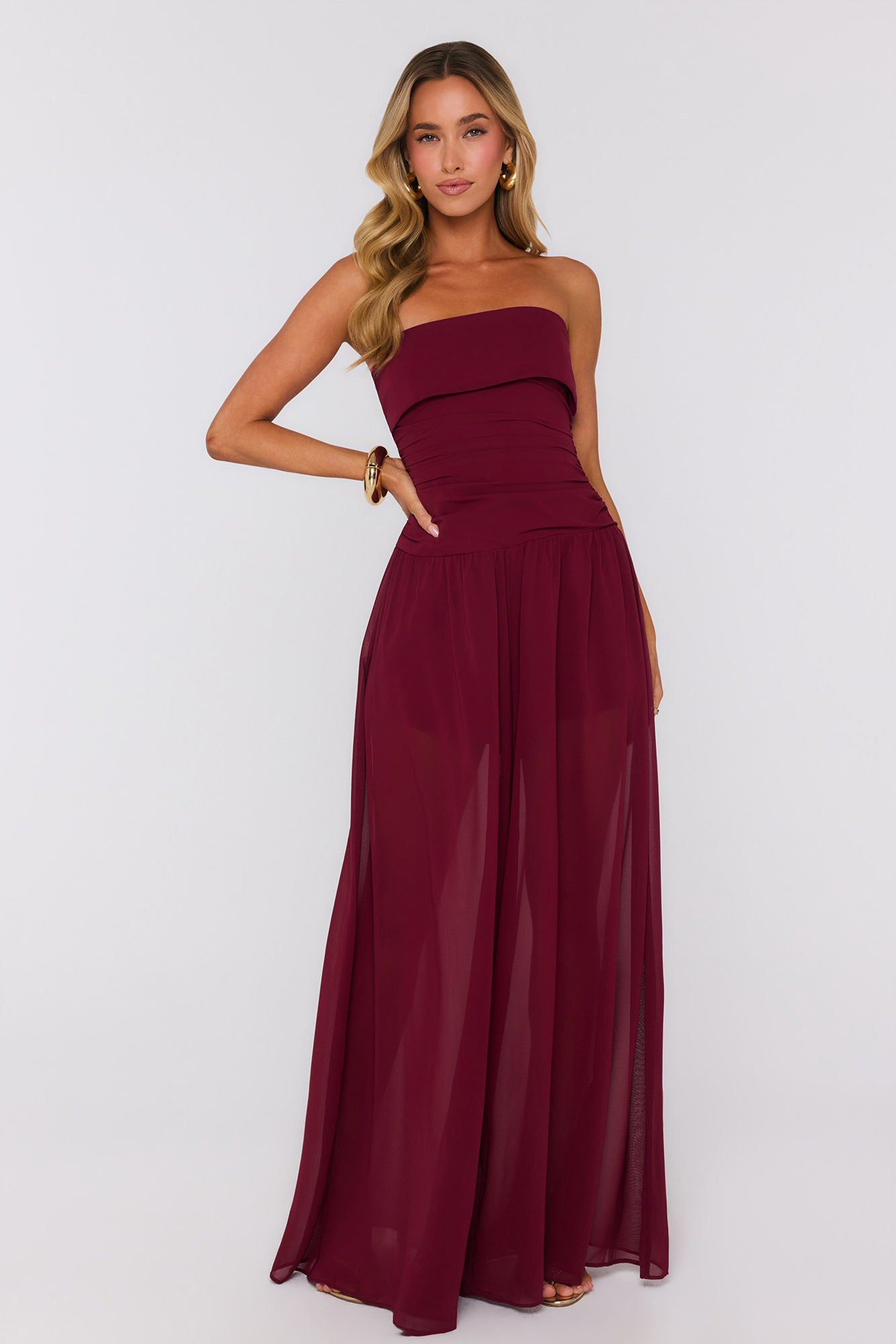 By Invitation Strapless Jumpsuit Wine