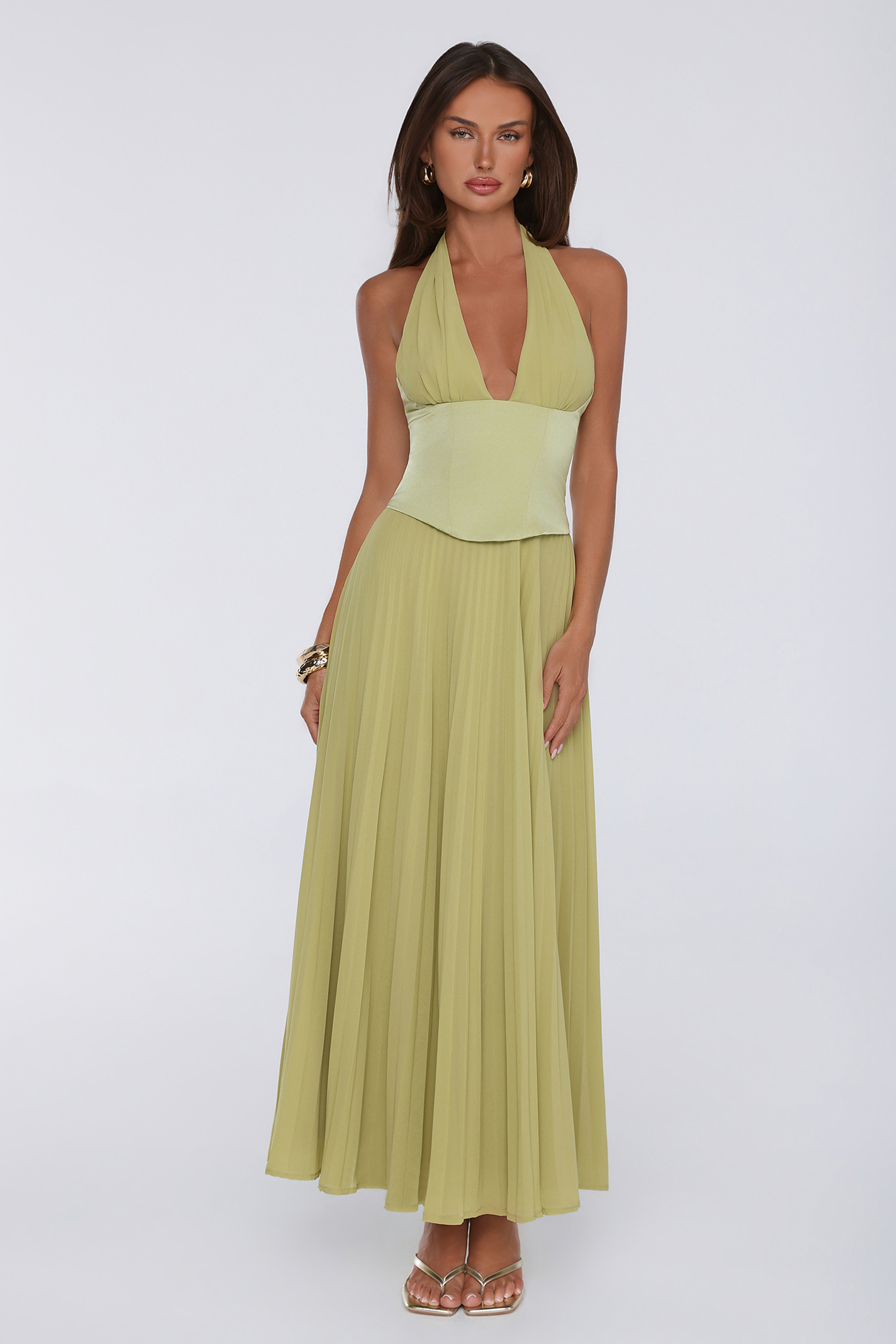 The Secret Waltz Halter Maxi Dress Lime