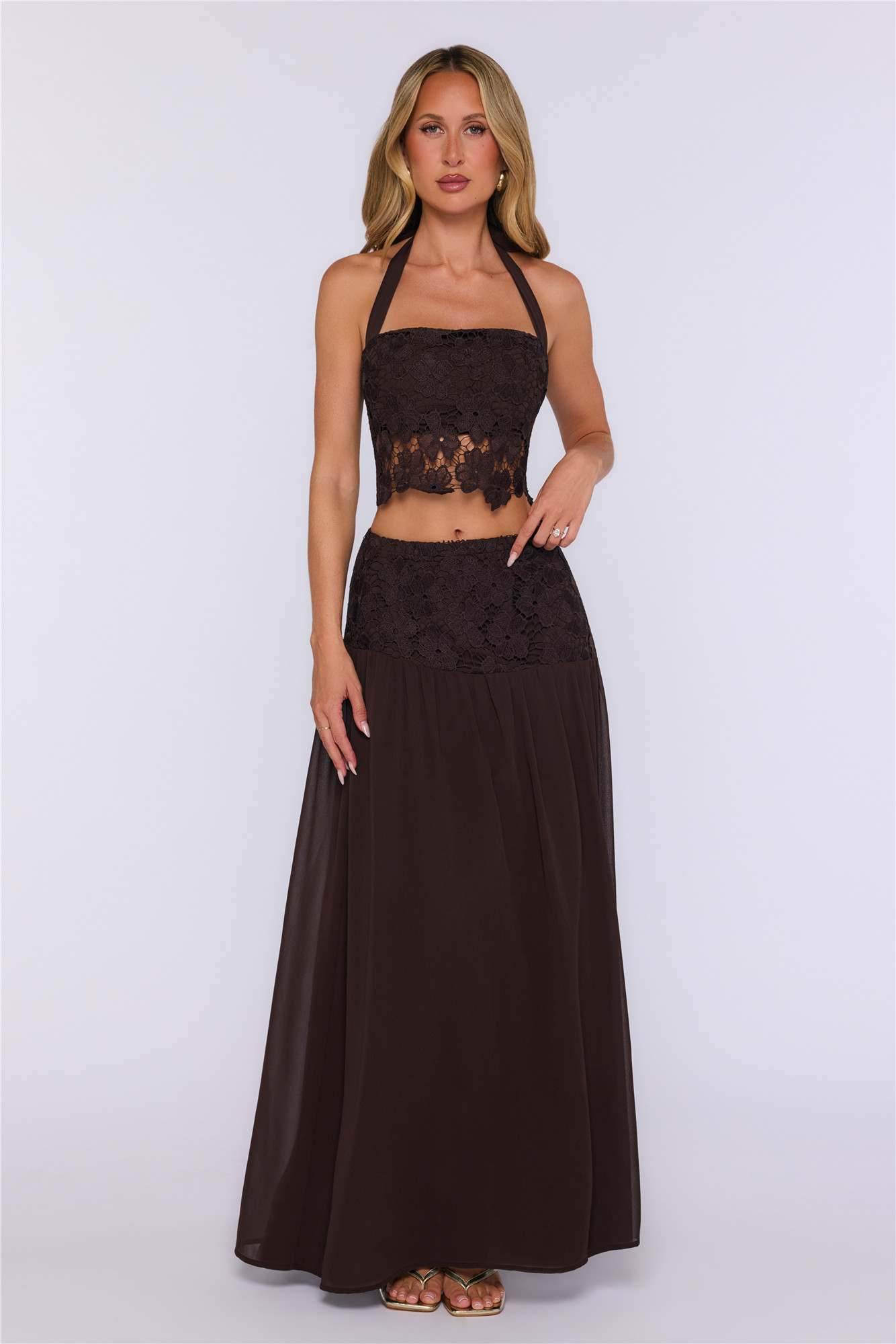 Dream Mood Embroidered Maxi Skirt Brown