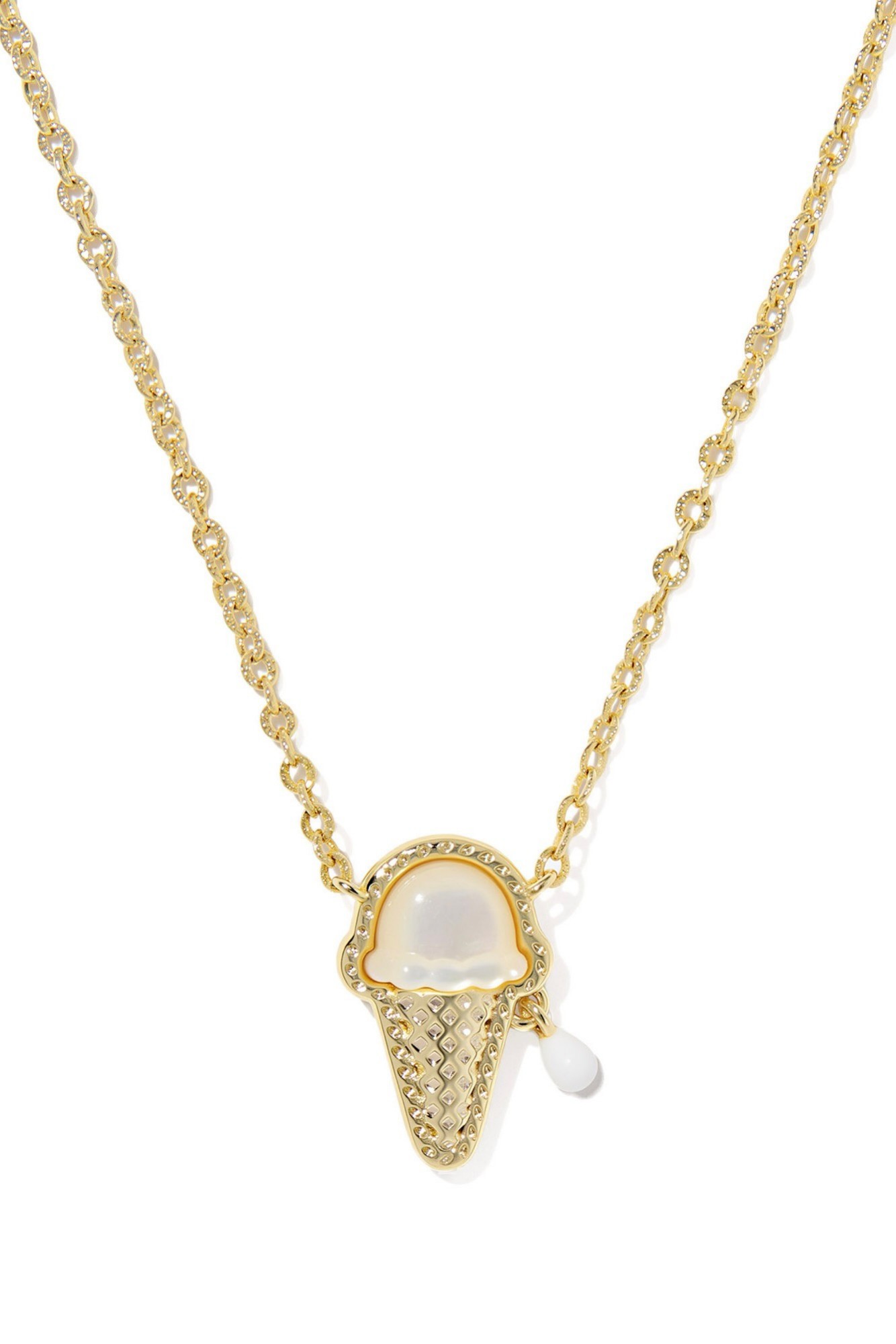 Ice Cream Gold Short Pendant Necklace Ivory Mother Of Pearl