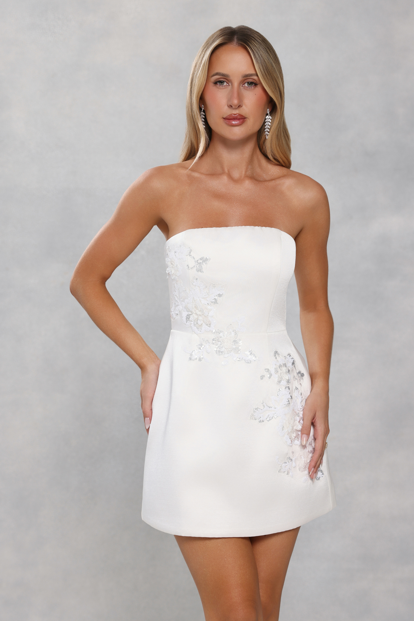 Hello Molly Dusk Desire Strapless Embellished Mini Dress White