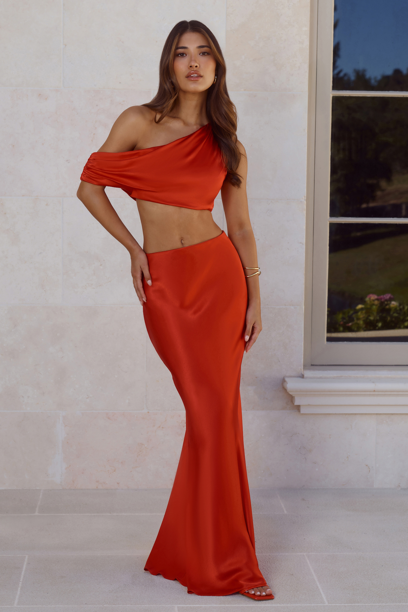 Indulgent Love Off Shoulder Satin Crop Top Red