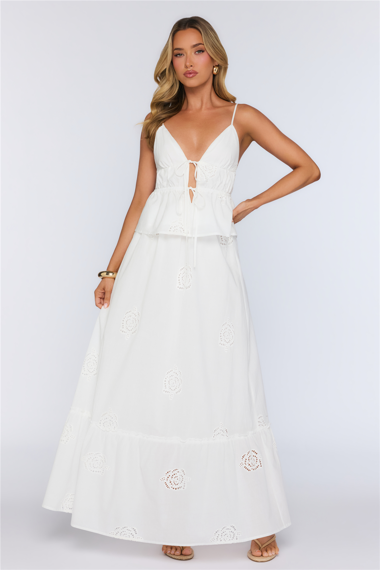 Rose Darling Embroidered Maxi Skirt White